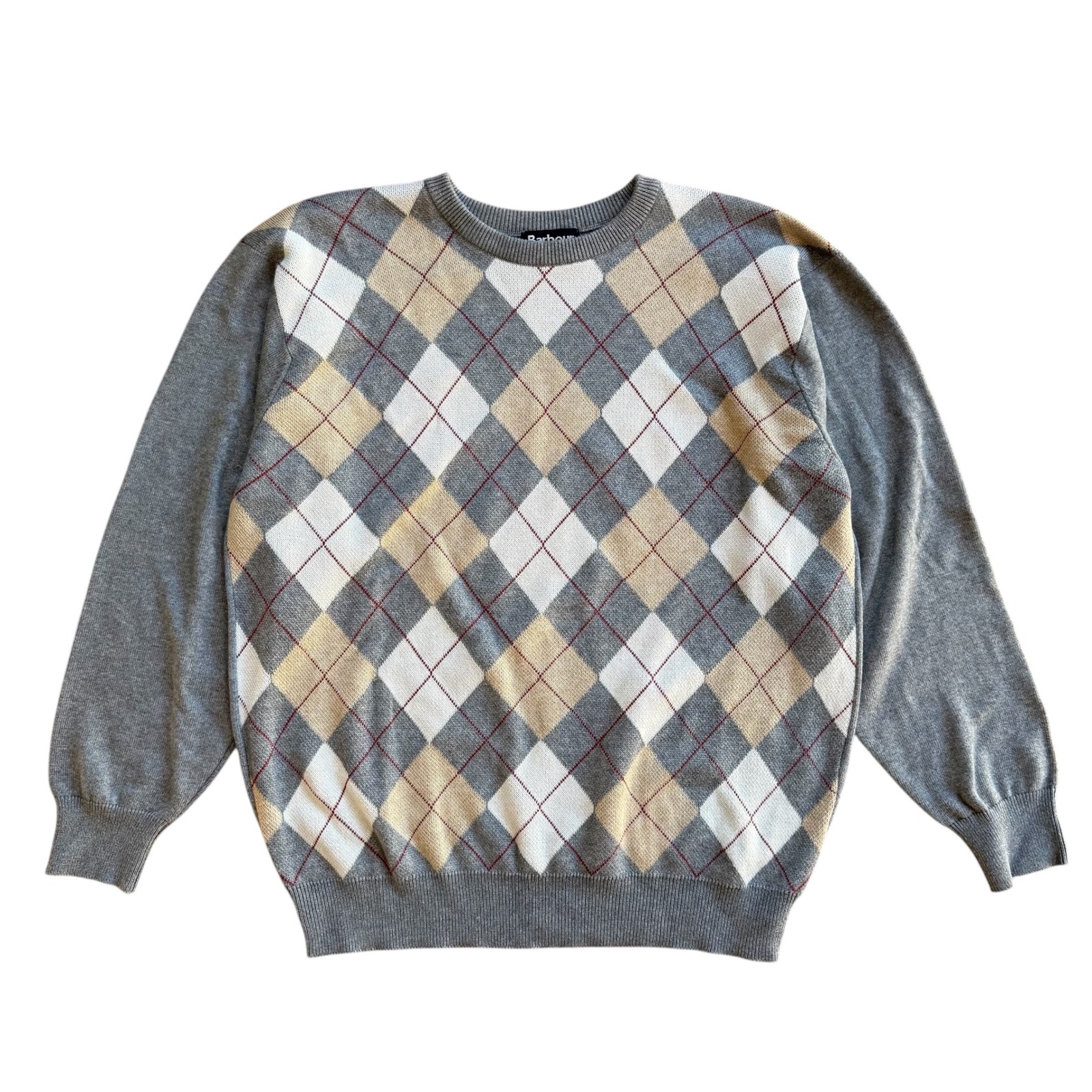 Barbour Mens Argyle Sweater Cotton Cashmere Blend Crewneck Long Sleeve Gray Xl